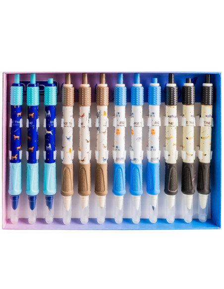 ROB-16301-12,Stilou din plastic, cu mecanism, cerneala termosensibila - NEBO - Set 12