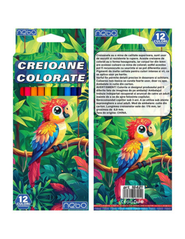 ROB-16421,Creioane color, hexagonale, 12 culori - NEBO