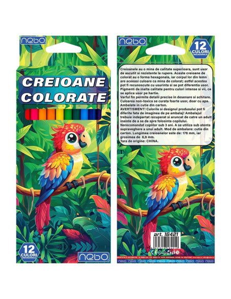 ROB-16421,Creioane color, hexagonale, 12 culori - NEBO