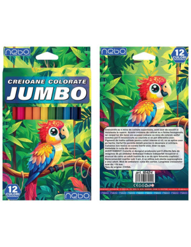 ROB-16424,Creioane color, hexagonale, Jumbo, 12 culori - NEBO