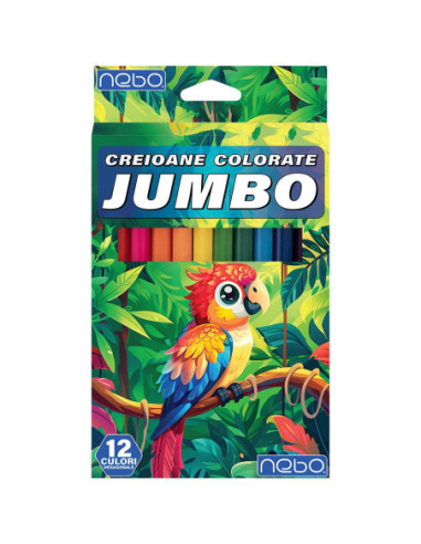 ROB-16424,Creioane color, hexagonale, Jumbo, 12 culori - NEBO