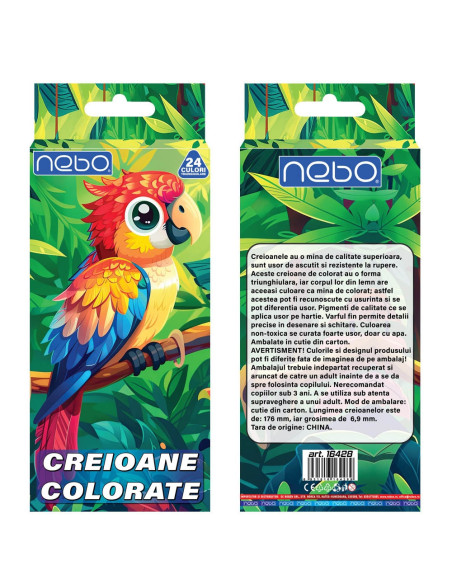 ROB-16428,Creioane color, triunghiulare, 24 culori - NEBO