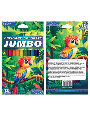 ROB-16429,Creioane color, triunghiulare, Jumbo, 12 culori - NEBO