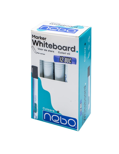 Marker Whiteboard, Negru, 12 buc/set - NEBO