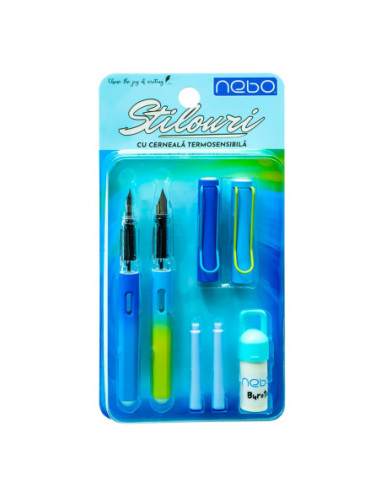 ROB-16812,Stilouri cu cerneala termosensibila + rezerve, 2 buc/blister, albastre - NEBO