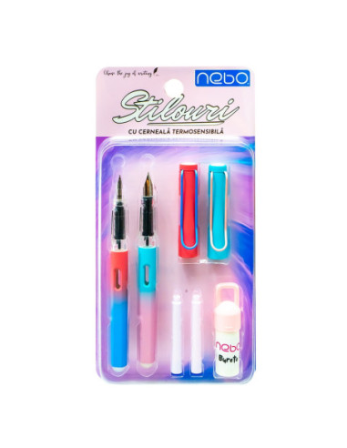 ROB-16813,Stilouri cu cerneala termosensibila + rezerve, 2 buc/blister, roz - NEBO