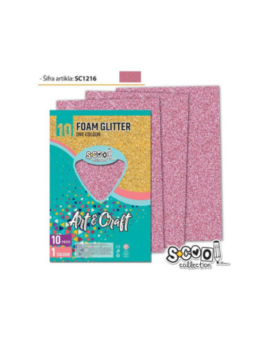 SC1216,Hartie buretata, glitter, roz, 10 buc/set, 20x30 cm - S-COOL