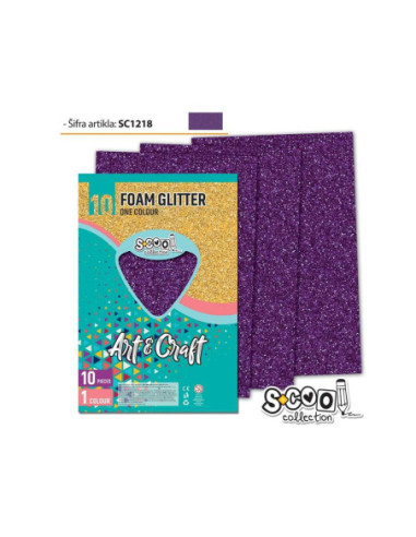 SC1218,Hartie buretata, glitter, violet, 10 buc/set, 20x30 cm - S-COOL