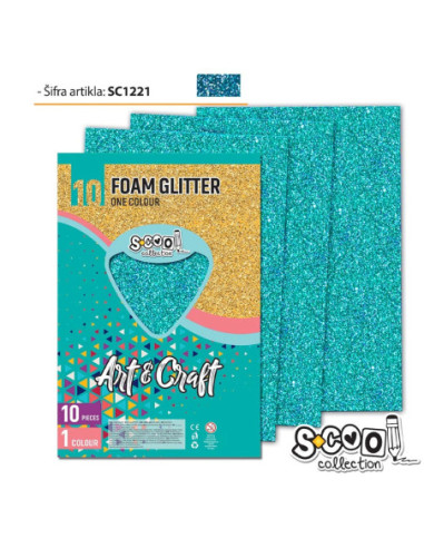 SC1221,Hartie buretata, glitter, albastru deschis, 10 buc/set, 20x30 cm - S-COOL