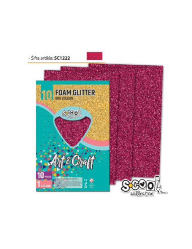 SC1222,Hartie buretata, glitter, rubiniu, 10 buc/set, 20x30 cm - S-COOL