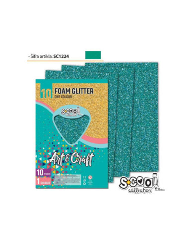 SC1224,Hartie buretata, glitter, verde, 10 buc/set, 20x30 cm - S-COOL