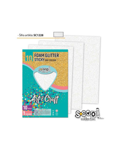 SC1228,Hartie buretata, adeziva, glitter, alba, 10 buc/set- S-COOL