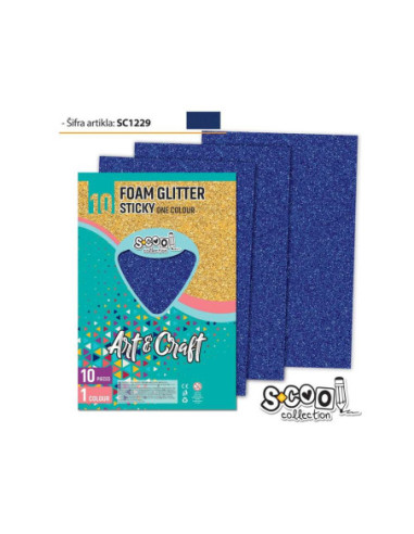 SC1229,Hartie buretata, adeziva, glitter, albastra, 10 buc/set- S-COOL