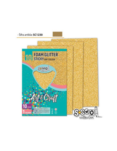 SC1230,Hartie buretata, adeziva, glitter, aurie, 10 buc/set- S-COOL