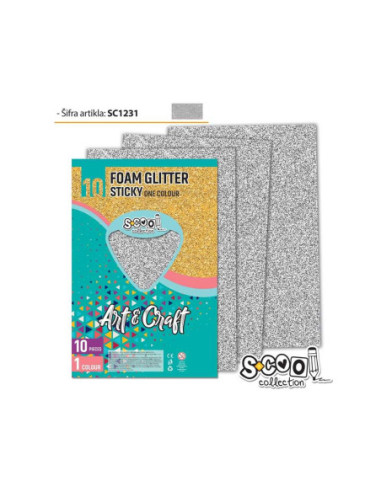 SC1231,Hartie buretata, adeziva, glitter, argintie, 10 buc/set- S-COOL