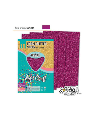 SC1234,Hartie buretata, adeziva, glitter, roz, 10 buc/set, 20x30 cm - S-COOL