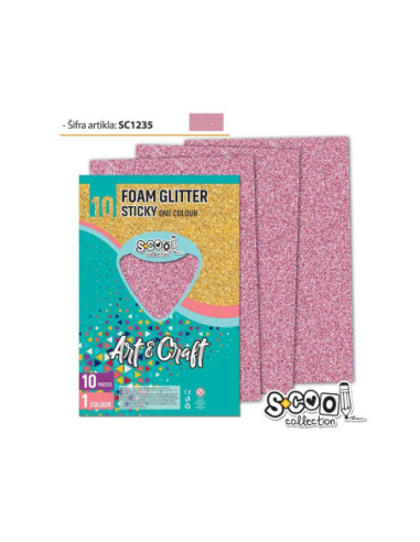 SC1235,Hartie buretata, adeziva, glitter, roz deschis, 10 buc/set, 20x30 cm - S-COOL