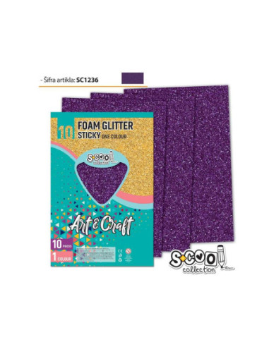 SC1236,Hartie buretata, adeziva, glitter, mov, 10 buc/set, 20x30 cm - S-COOL