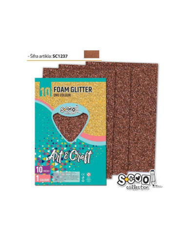 SC1237,Hartie buretata, adeziva, glitter, maro 10 buc/set, 20x30 cm - S-COOL