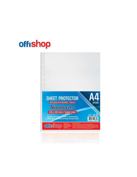 OF442,Folie protectie A4, Super Clear, 100 mic, 100 buc/set - OFFISHOP