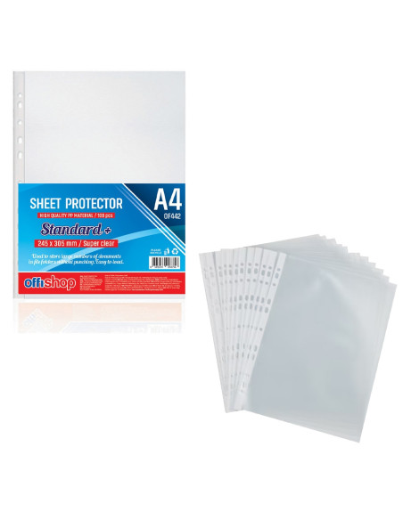 OF442,Folie protectie A4, Super Clear, 100 mic, 100 buc/set - OFFISHOP
