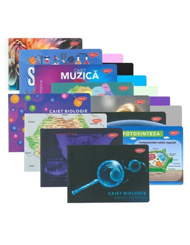 Set caiete DACO - Muzica +  Biologie + Geografie + Velin, 70 g/mp, coperta plastic, Modele asortate