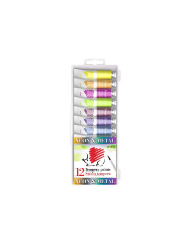 SD-SKP242,Acuarele tempera ICO Arici Neon si Metal 12 ml 12 culori/set