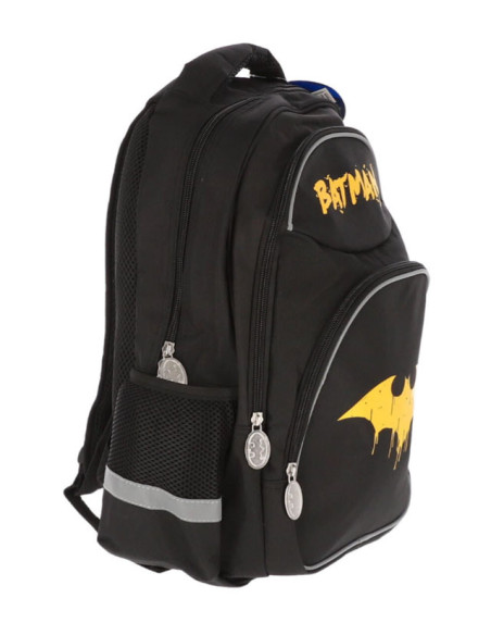 BMRS2344-1,Ghiozdan gimnaziu Pigna, 3 fermoare, motiv Batman, Negru
