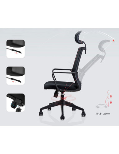 DLE4503,Scaun birou executive spatar mesh, sist roti nylon, tetiera 4503 Deli