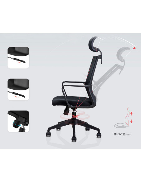 DLE4503,Scaun birou executive spatar mesh, sist roti nylon, tetiera 4503 Deli