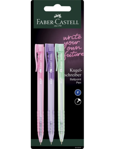 FC545391,Blister 3 buc roller 0.5mm semi-gel cu mecanism cul pastel mina albastra rx5 Faber-castell