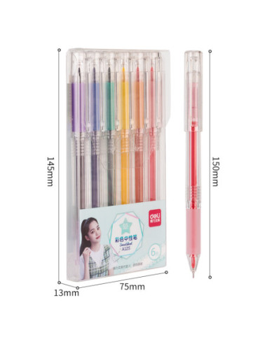 DLEA125,Set 6 buc pix cu gel pastel Deli