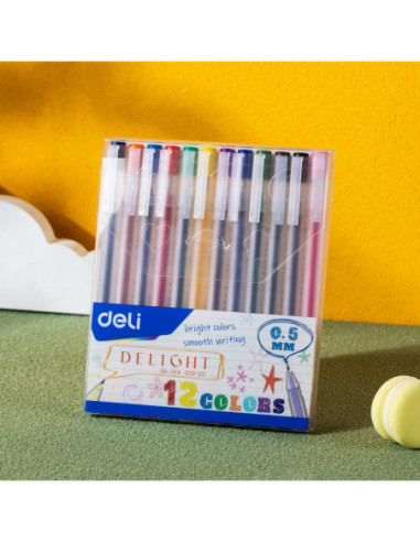 DLEG119-12C,Pix cu gel 0.5mm set 12 culori Deli