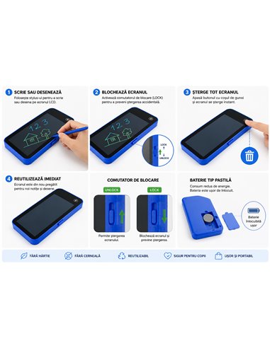 Penar plastic cu tablita pentru scris LCD XL-8132, Culori asortate