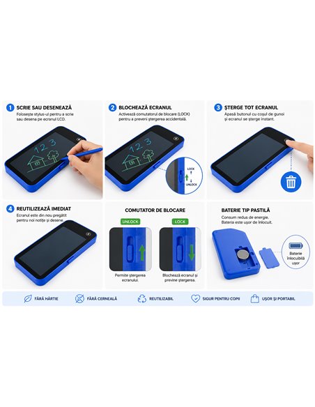 Penar plastic cu tablita pentru scris LCD XL-8132, Culori asortate