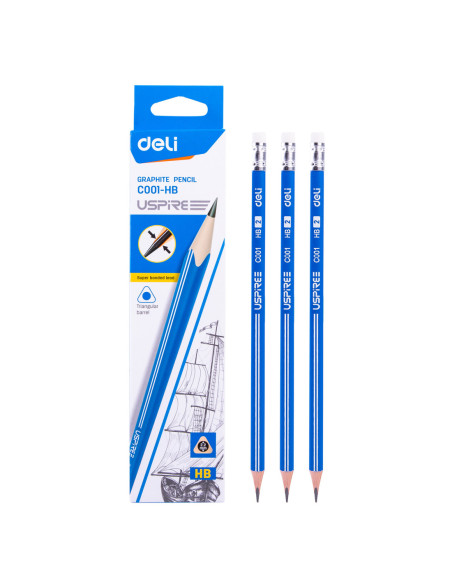 DLEC001HB-12,Creion grafit hb cu guma Deli - Set 12