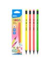 DLEU54600-12,Creion grafit cu guma fara lemn hb neon Deli - Set 12