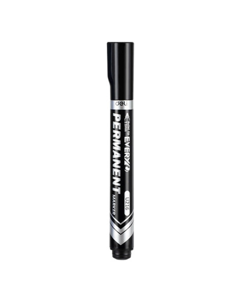 DLEU216-BK-12,Marker permanent negru varf rotund 2.5mm Deli - Set 12