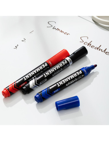 DLEU216-BK-12,Marker permanent negru varf rotund 2.5mm Deli - Set 12