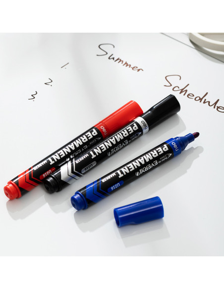 DLEU216-BK-12,Marker permanent negru varf rotund 2.5mm Deli - Set 12