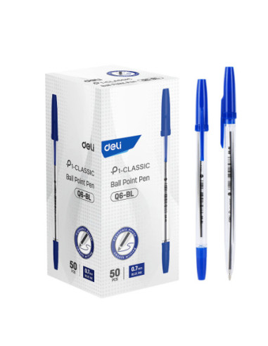DLEQ6STR-BL-50,Pix unica folosinta 0.7mm transparent albastru Deli - Set 50