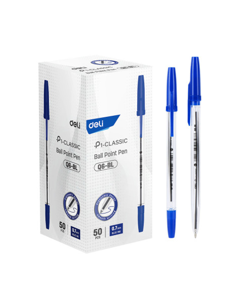 DLEQ6STR-BL-50,Pix unica folosinta 0.7mm transparent albastru Deli - Set 50