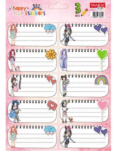 TWTLS826,Etichete scolare 30/set girls tls-826 Tanex