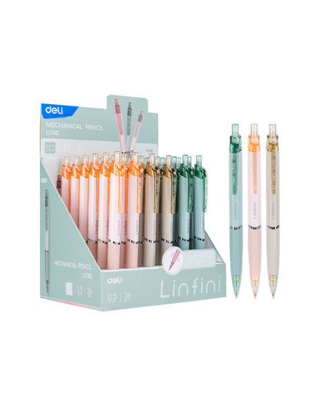DLEU745-36,Creion mecanic 0.5mm linfini culori macarons Deli - Set 36