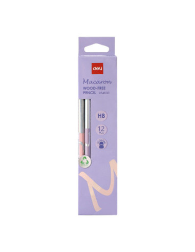 DLEU54800-12,Creion grafit cu guma fara lemn hb macarons Deli - Set 12