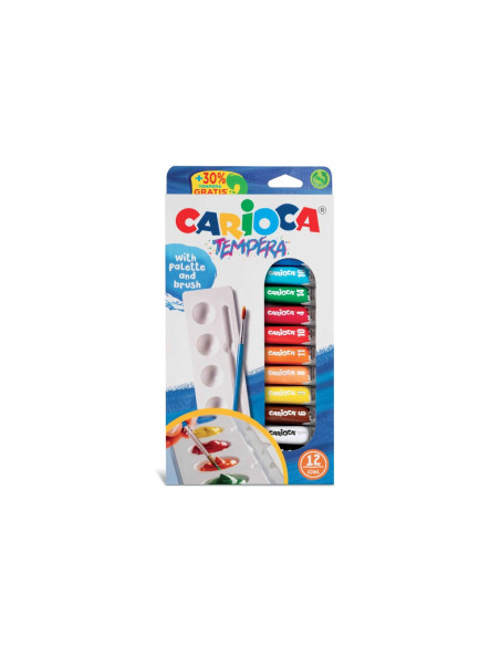 SD-SKP183,Acuarele tempera Carioca 12 culori 10 ml cu tavita si pensula
