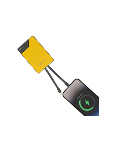 Baterie externa Tellur 10000mAh, USB-C + Lightning cabluri incorporate, QC3.0, PD, galben