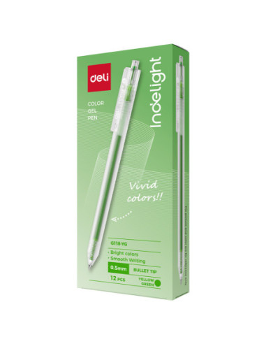 DLEG118-YG-12,Pix cu gel cu mecanism 0.5mm vernil Deli - Set 12