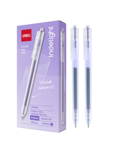 DLEG118-ID-12,Pix cu gel cu mecanism 0.5mm indigo Deli - Set 12