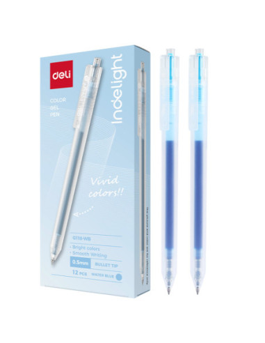 DLEG118-WB-12,Pix cu gel cu mecanism 0.5mm bleu Deli - Set 12